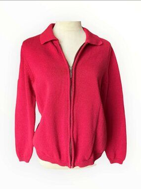 Croft & Barrow Red Ribbed Knit Full-Zip Cardigan Sweater Jacket - Size M (500-1)